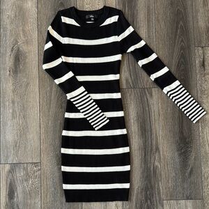 Lulu's Black and White Long Sleeve Bodycon Dress